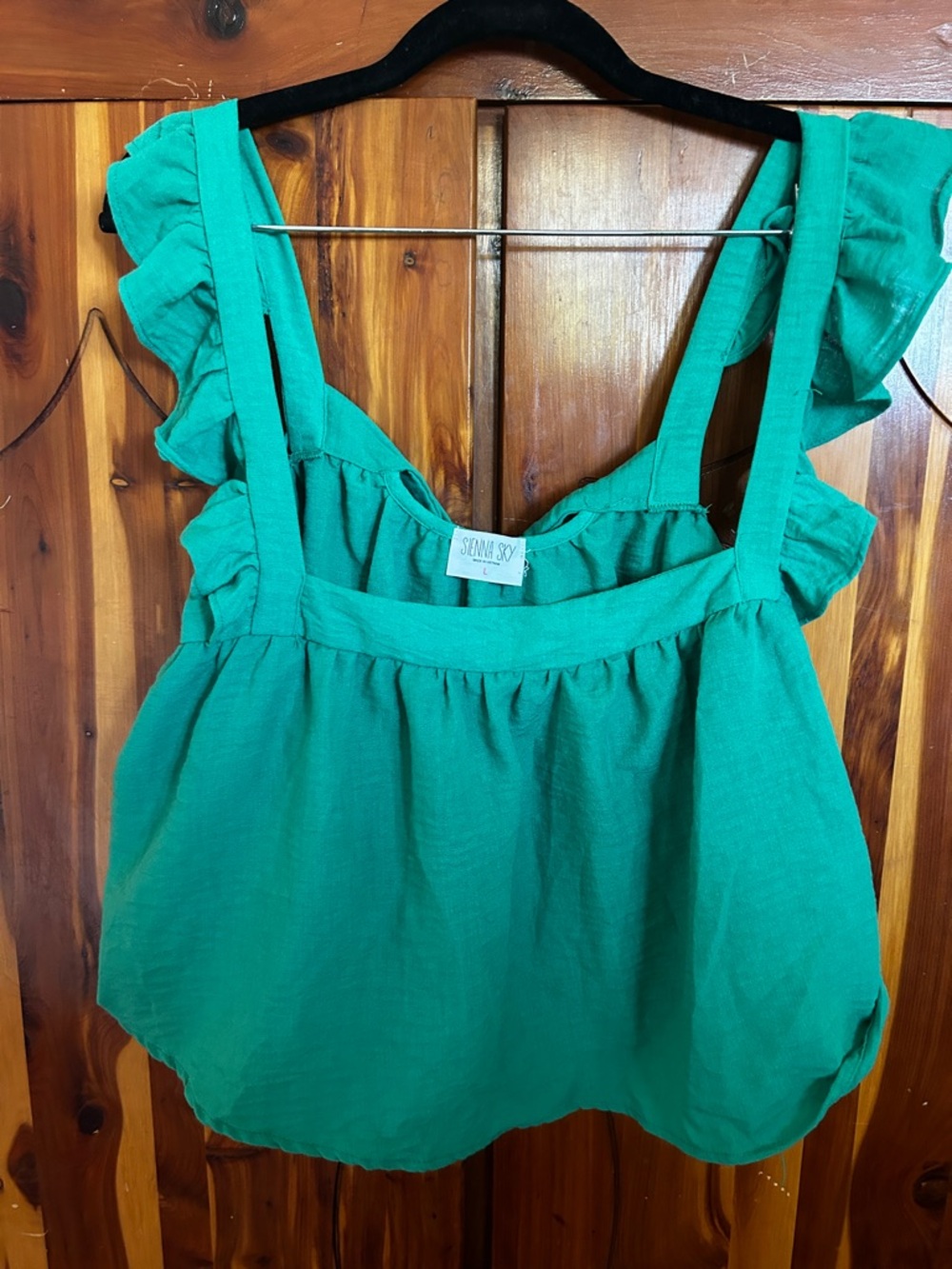 Sienna Sky Emerald Green Ruffle Strap Linen Tank